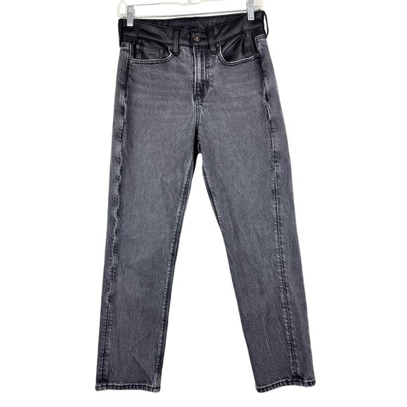 AE Stretch Super High-Rise Vegan Leather Waist Ankle Straight Jean Black Size 4R - Picture 6 of 15